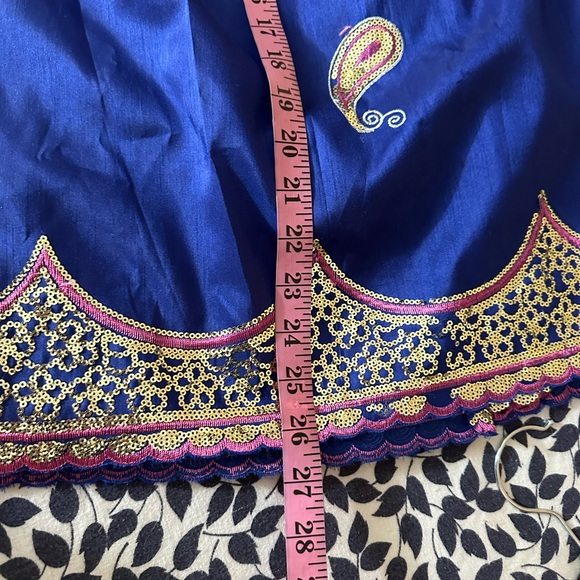 Vintage Blue Embroidered Gold Sequins Paisley All Over Embellished Trim Skirt - Picture 15 of 15